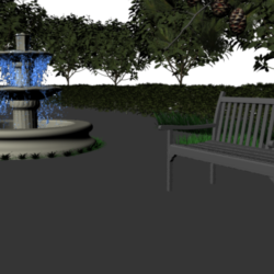 Een eerste work in progress van mijn fontein. Hier keek ik voornamelijk naar de plaatsing van de modellen en camera.
Gemaakt in Maya 2015, gerenderd met Mental Ray.